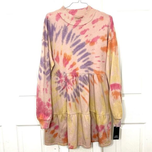 Wild Fable Tie Dye Dress Sweatshirt Mock Neck Long sleeve Pink Purple Small NWT - Picture 2 of 14